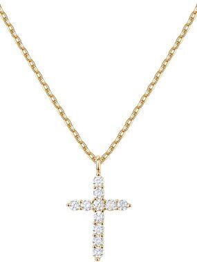 14K Gold Plated Cubic Zirconia Cross Necklace for Women | Cross Faith Pendant Ne